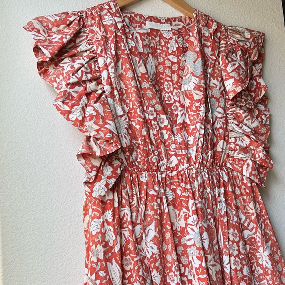 ULLA JOHNSON Delila Midi Ruffle Floral Dress Orange Blossom Sz 4 - Picture 6 of 15